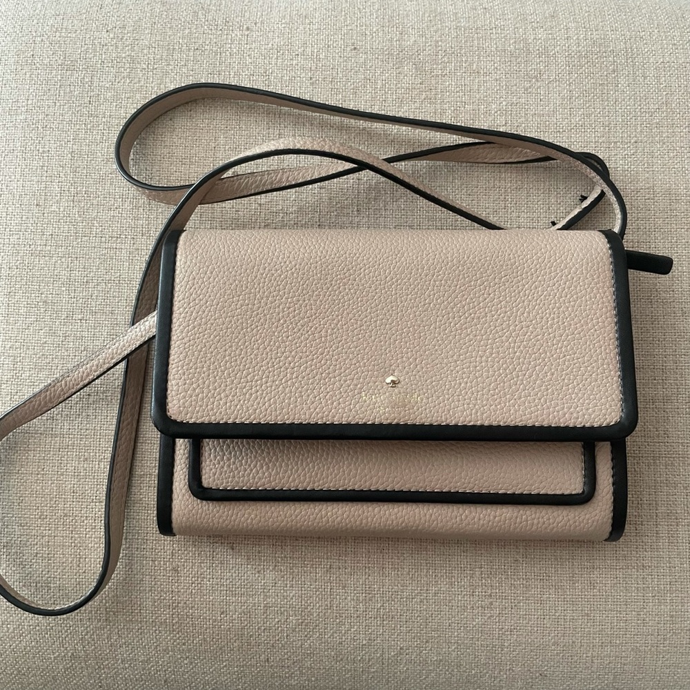 Kate Spade Wallet Crossbody Purse Shoulder Strap Black Blush Leather